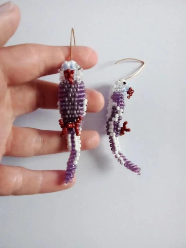 Brincos "papagaio roxo-branco" em pérolas – photo 4